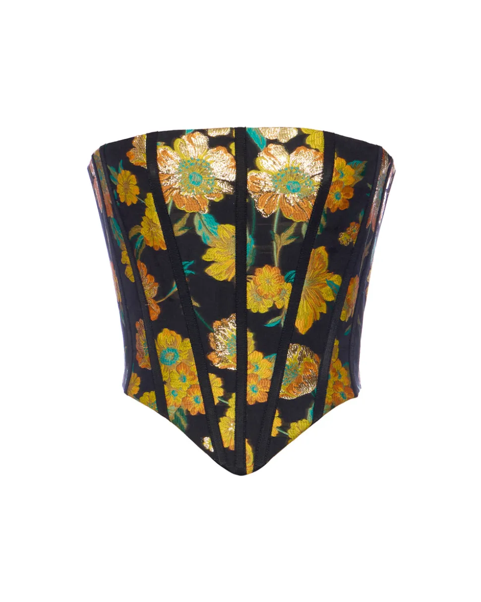 Claude Corset Top in Metallic Citrine Brocade
