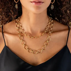 Cleopatra Grande Link Necklace in Hammered Gold