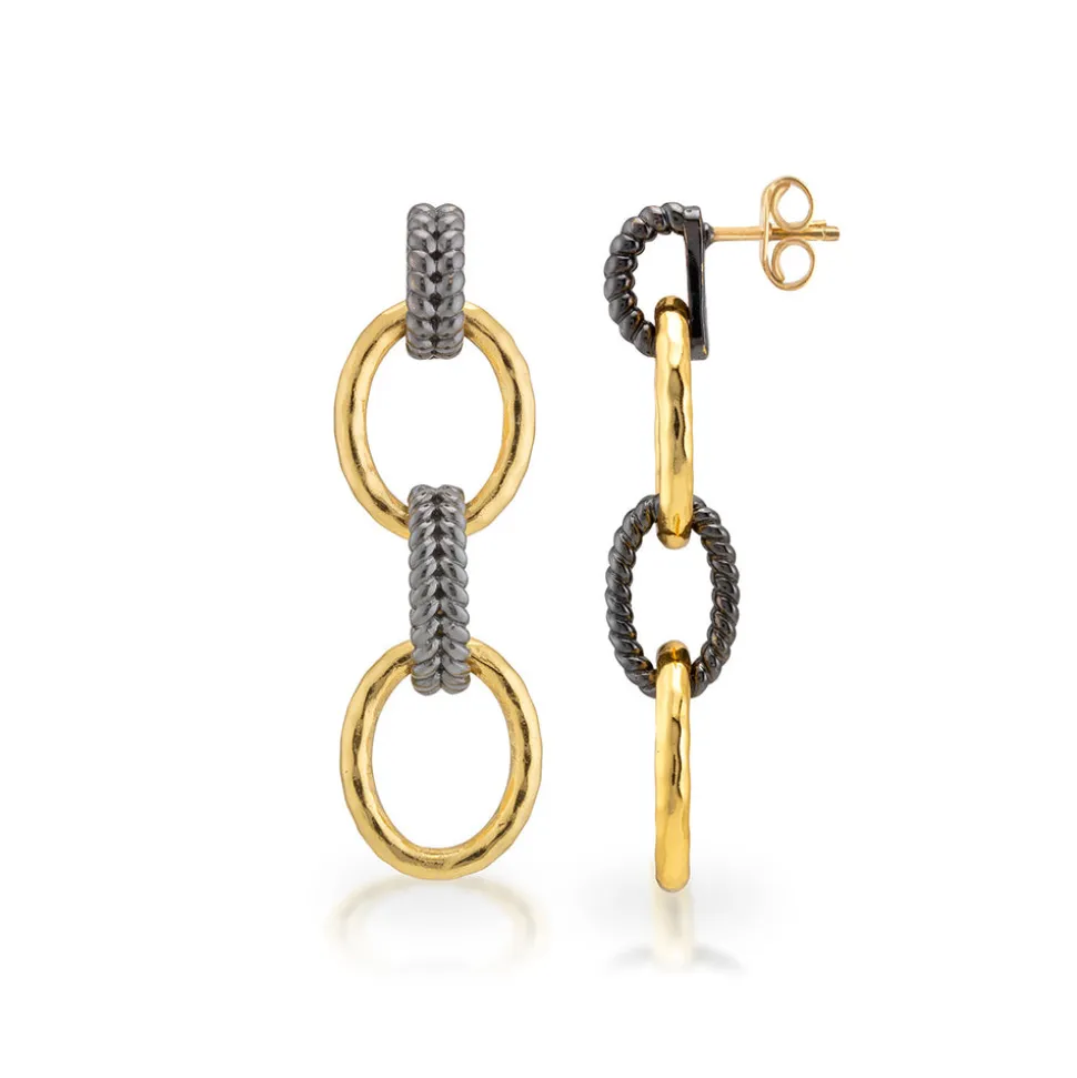 Cleopatra Regal Double Link Earrings in Gold/Midnight