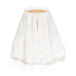 Cloud Dress in Ivory Satin with Feather Embellishment