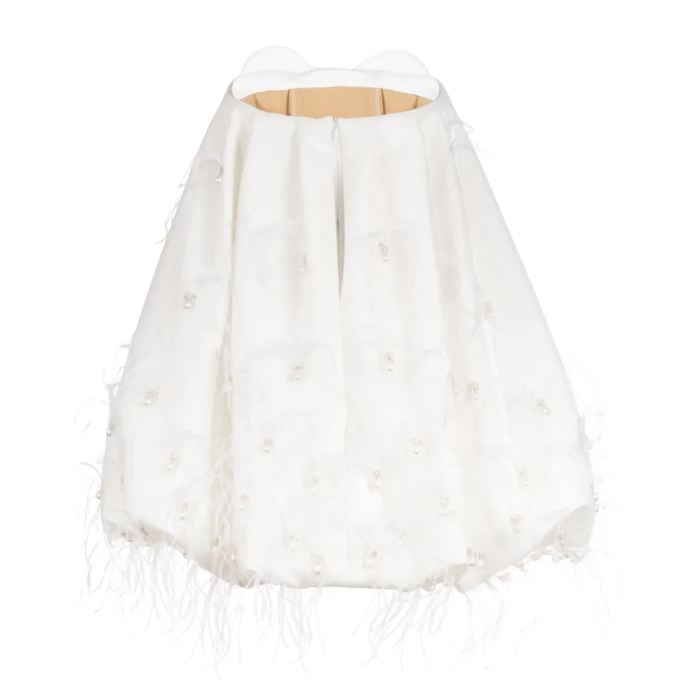 Cloud Dress in Ivory Satin with Feather Embellishment