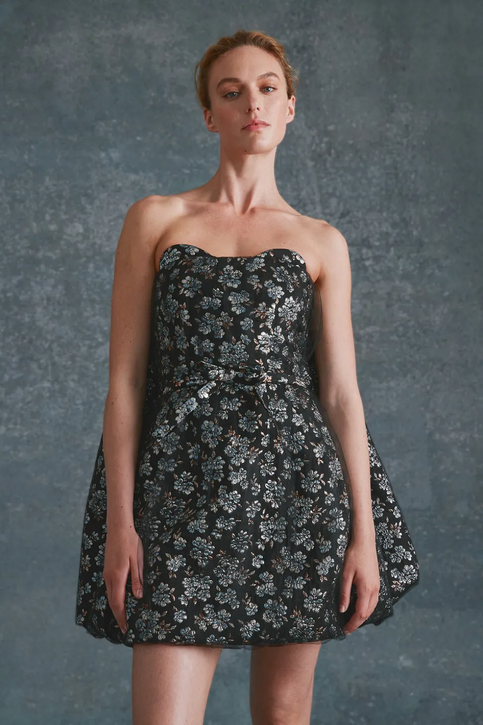 Cloud Dress in Metallic Blue Brocade