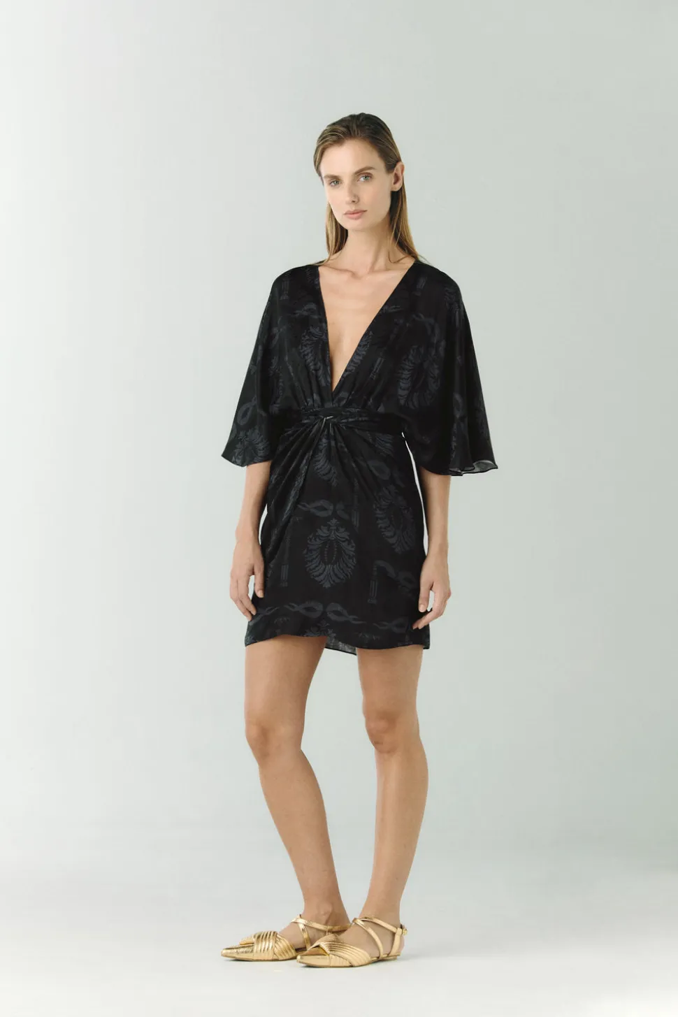 Coco Silk Jacquard Mini Dress in Black