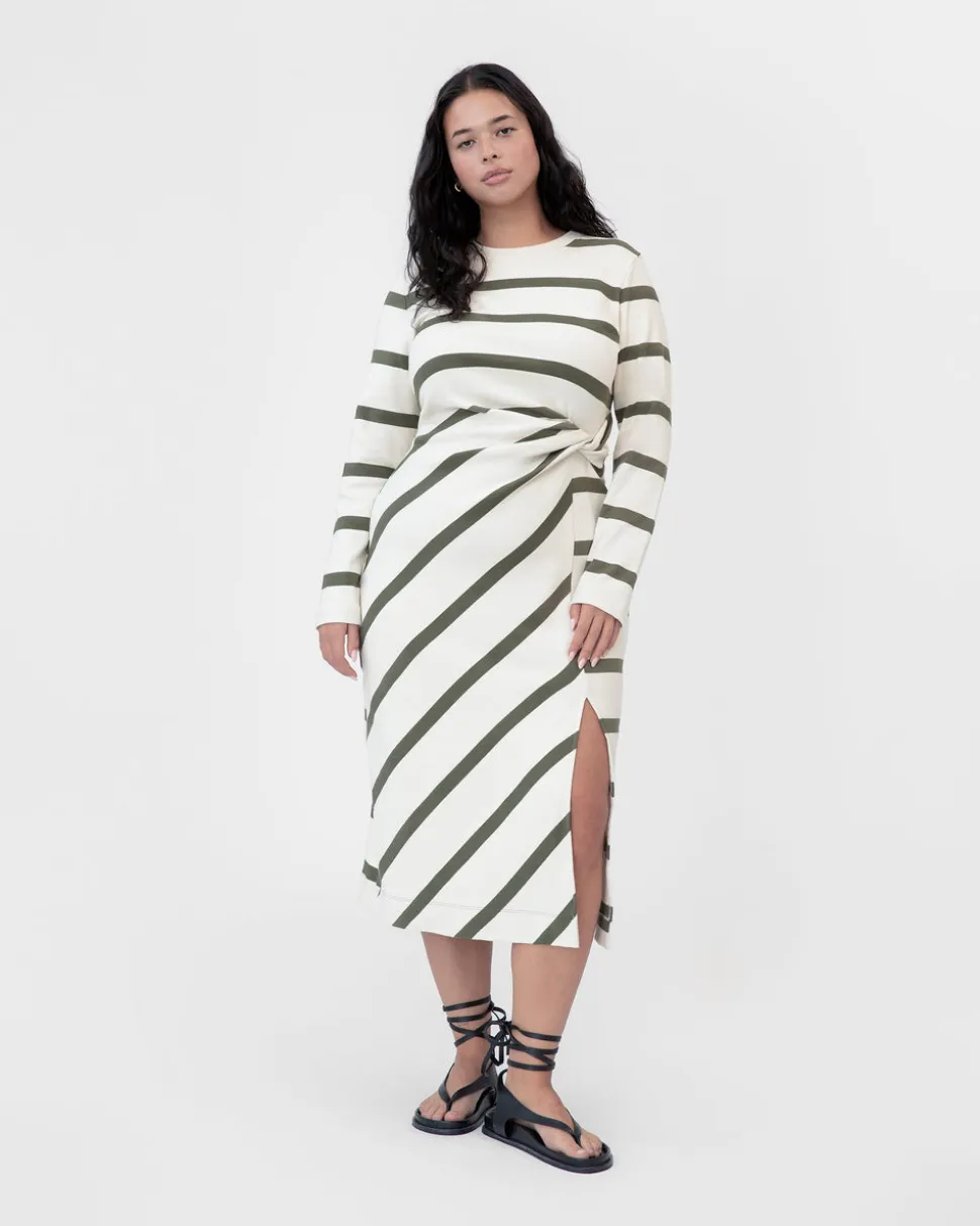 Cody Dress in Cream & Fern Wide Stripe