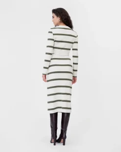 Cody Dress in Cream & Fern Wide Stripe