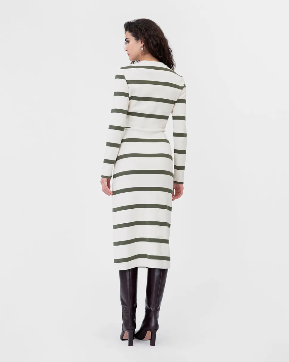Cody Dress in Cream & Fern Wide Stripe