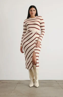 Cody Dress in Cream & Raisin Wide Stripe