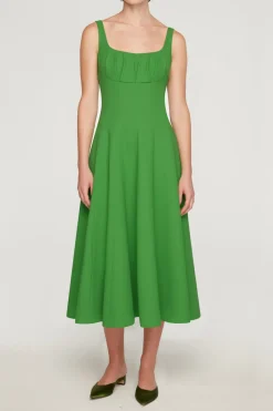 Collins Dress In Fresh Green Single Wool Crepe