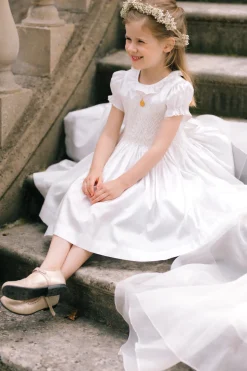 Colombe White Silk Ceremony Girl Dress
