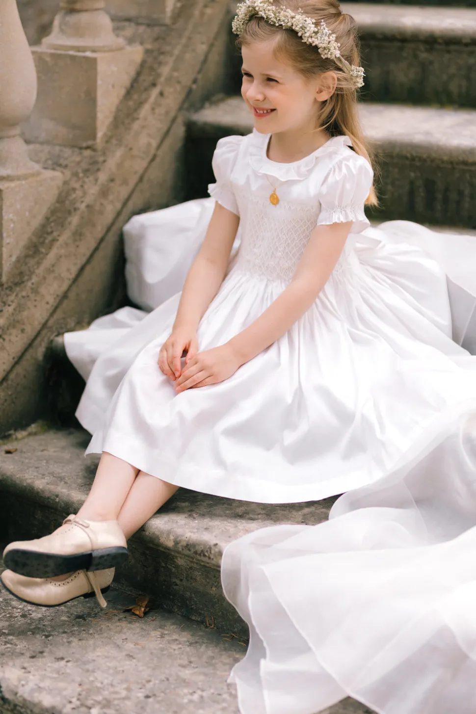 Colombe White Silk Ceremony Girl Dress