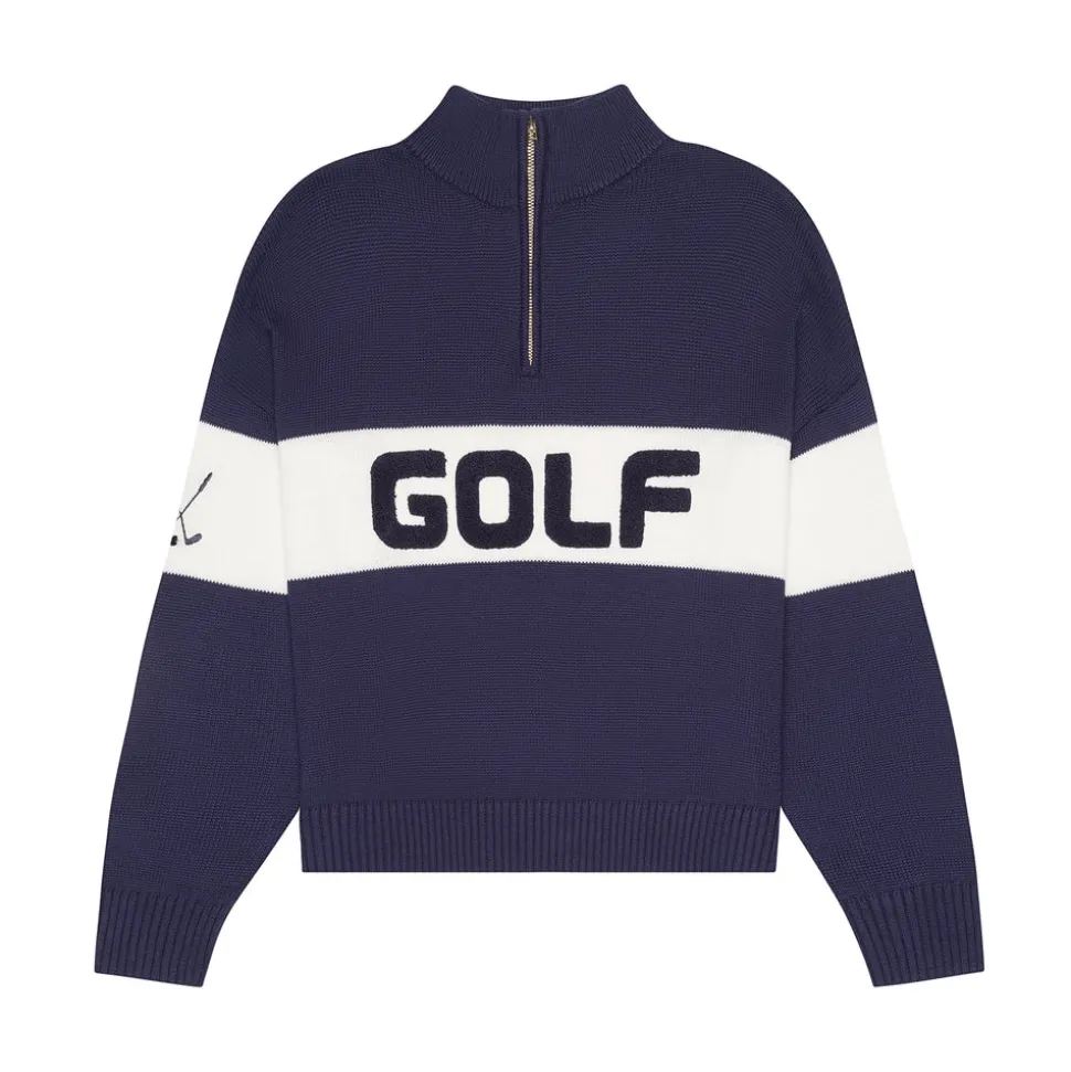 Colorblock Golf Quarter Zip Sweater in Navy