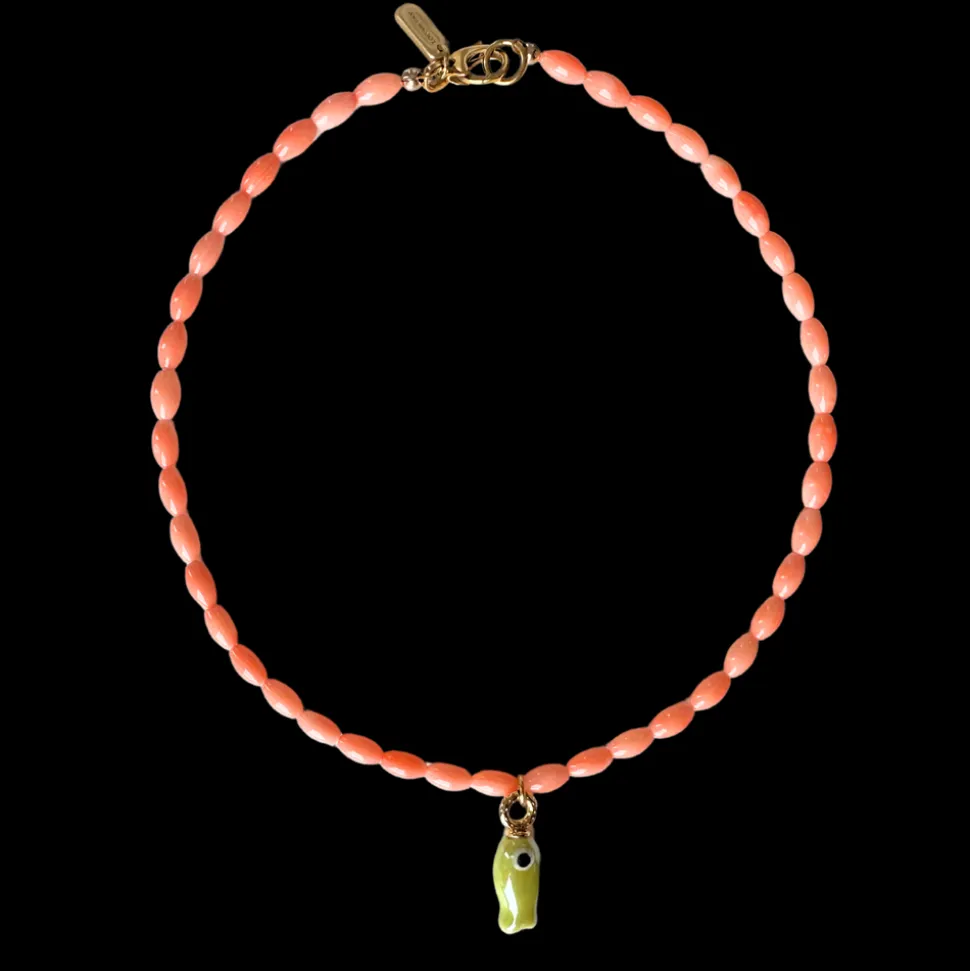 Coral Beaded Fish Necklace