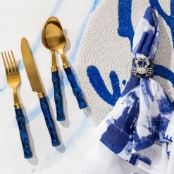 Coral Hand Beaded Placemat in Cobalt