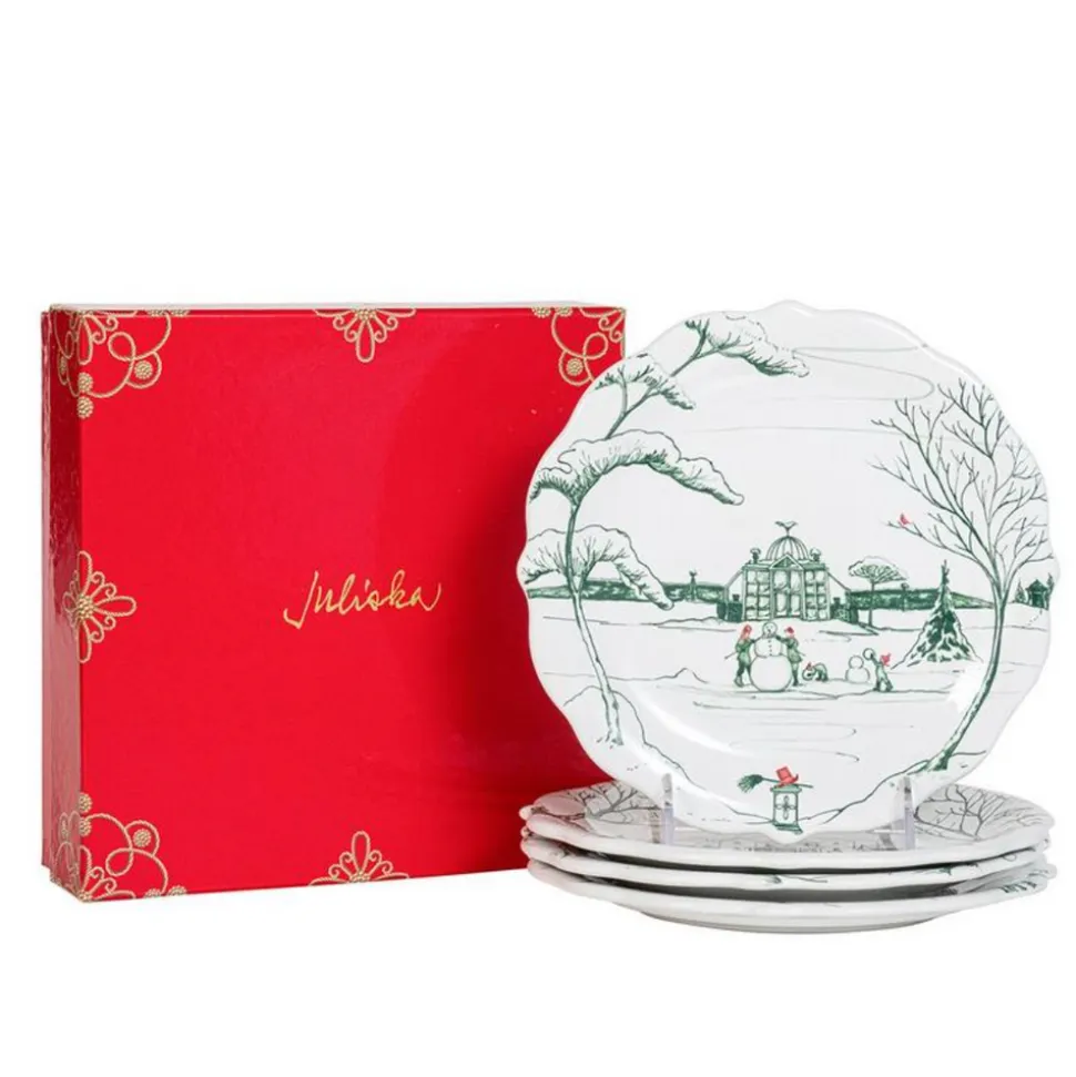 Country Estate Winter Frolic Party Plate Assorted, Set of 4 in Evergreen
