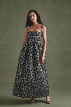 Coupe Dress in Metallic Blue Brocade