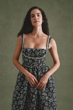 Coupe Dress in Metallic Blue Brocade