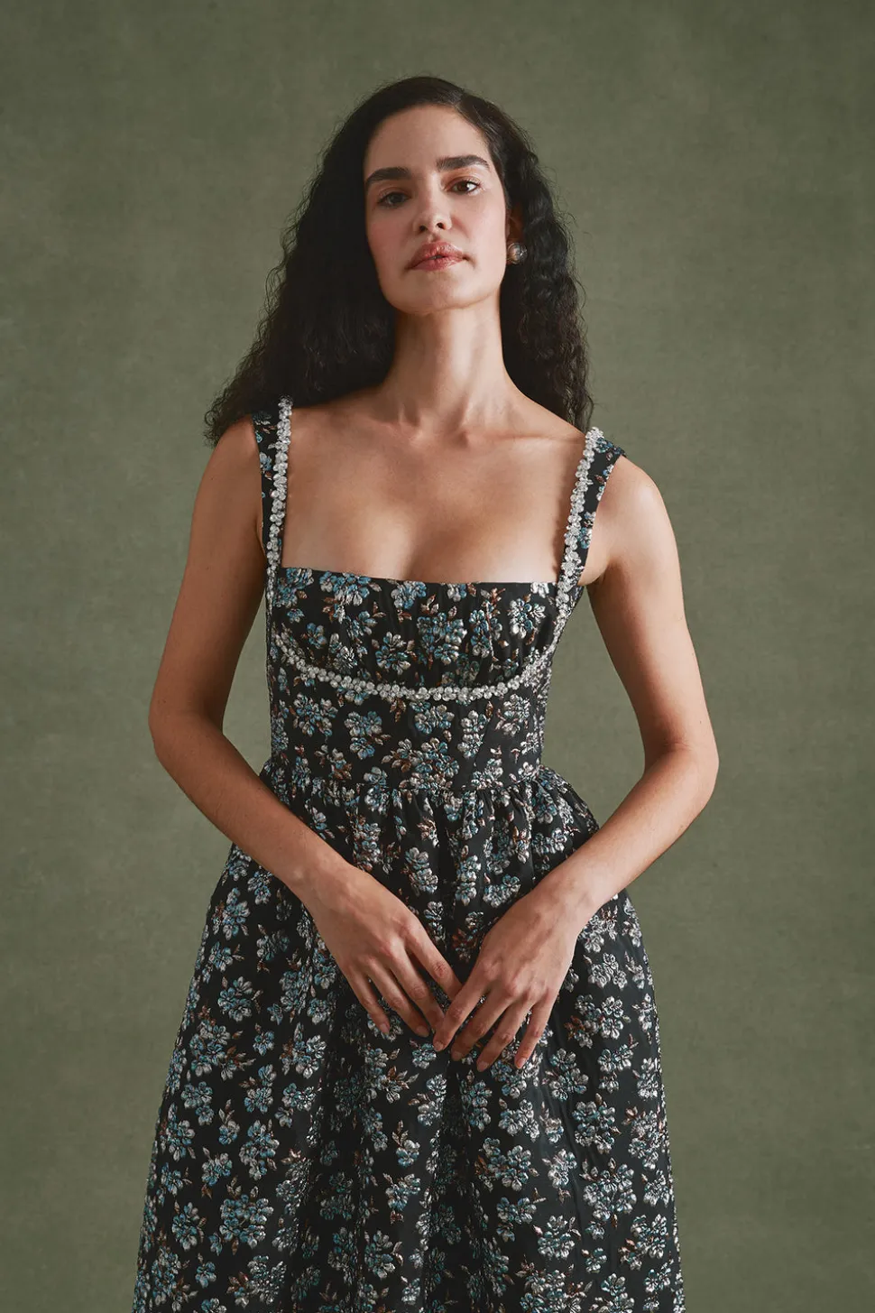 Coupe Dress in Metallic Blue Brocade