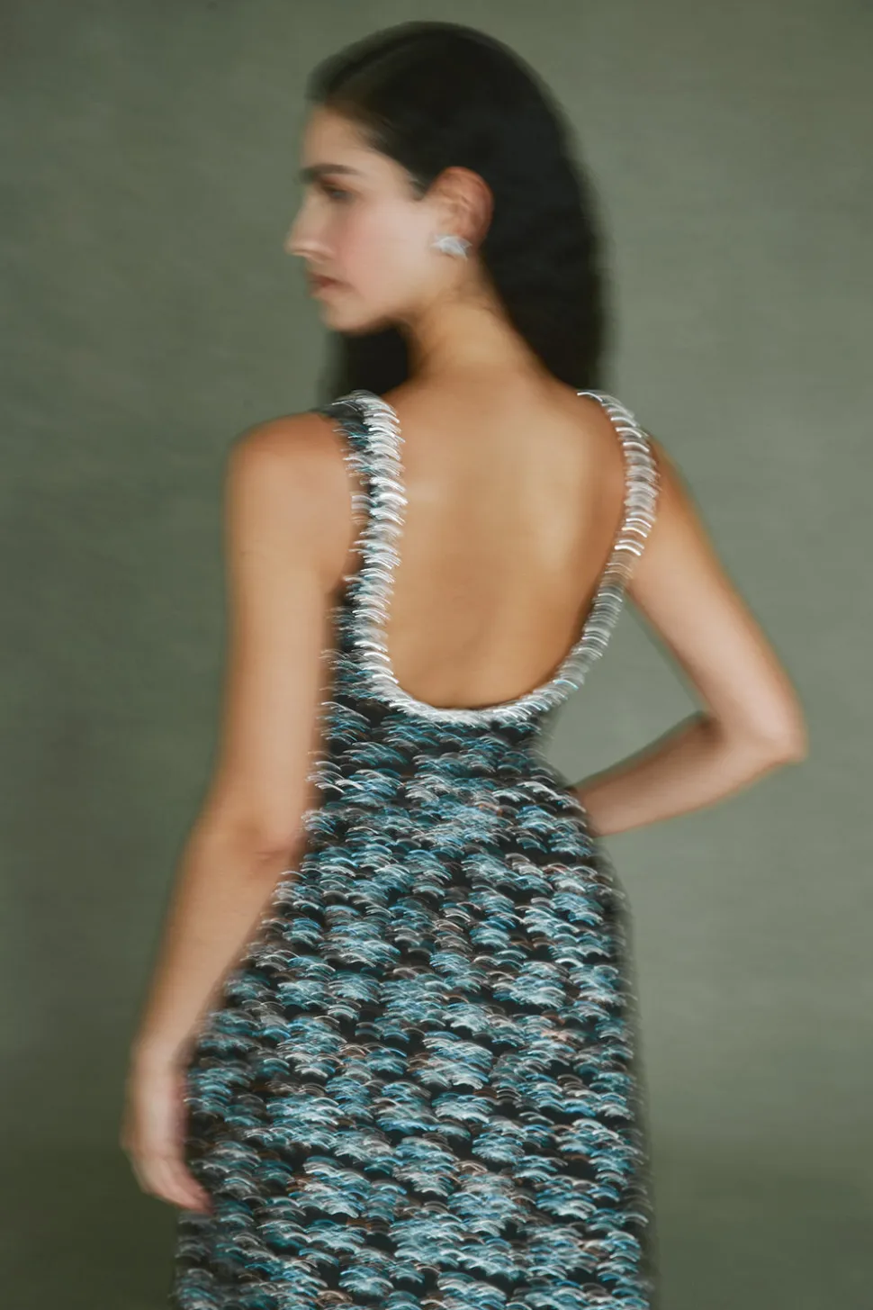Coupe Dress in Metallic Blue Brocade