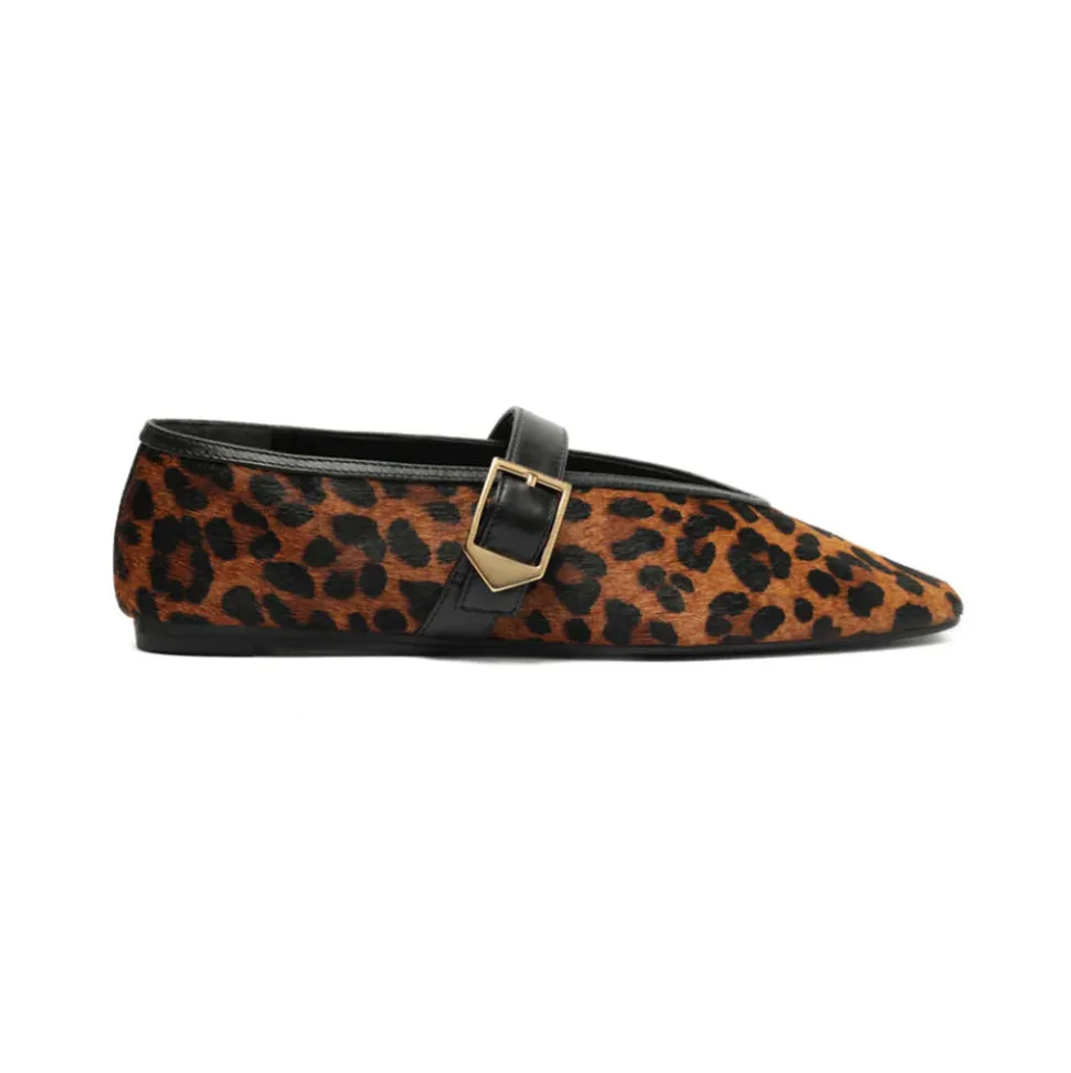 Courtney Buckle Hair Calf Flat in Natural/Black