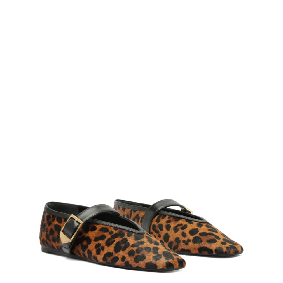 Courtney Buckle Hair Calf Flat in Natural/Black