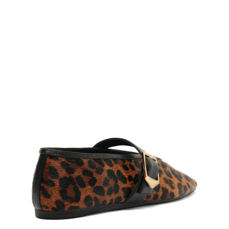 Courtney Buckle Hair Calf Flat in Natural/Black