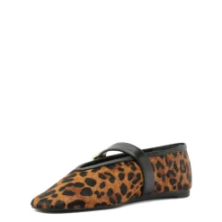 Courtney Buckle Hair Calf Flat in Natural/Black