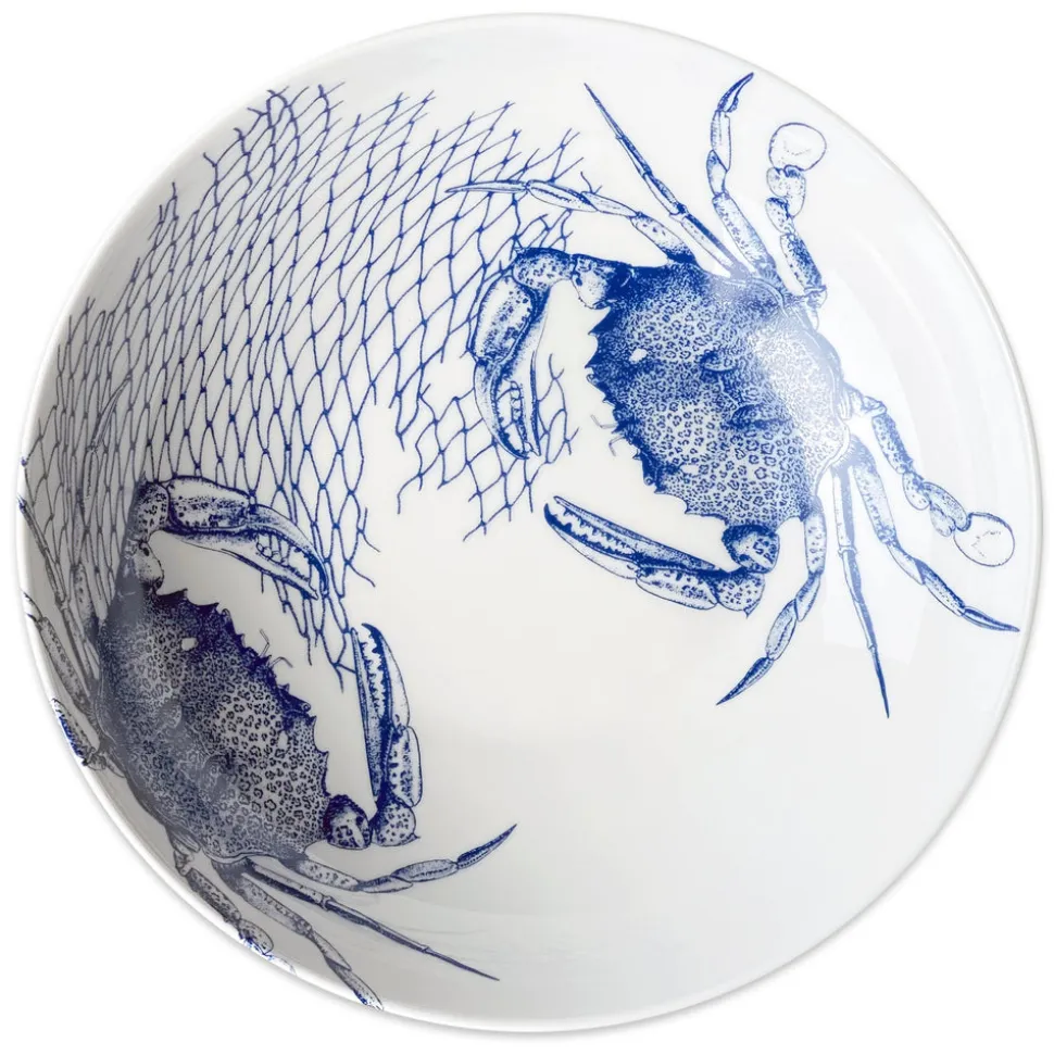Crabs Blue Wide Serving Bowl