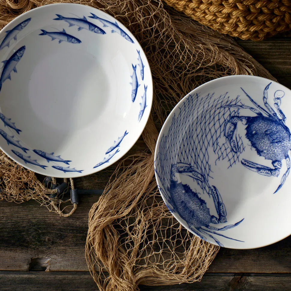 Crabs Blue Wide Serving Bowl