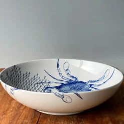 Crabs Blue Wide Serving Bowl