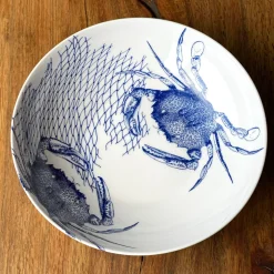Crabs Blue Wide Serving Bowl