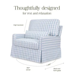 Crawford Pillowback Chair and a Half Comfort Swivel Glider in Blue Gingham