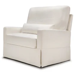 Crawford Pillowback Chair and a Half Comfort Swivel Glider in Fog Chatham Stripe Performance Eco-Weave