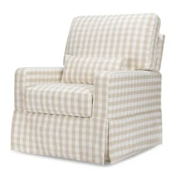 Crawford Pillowback Comfort Swivel Glider in Tan Gingham