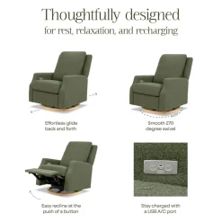 Crewe Electronic Recliner and Swivel Glider in Olive Boucle with Light Wood Base