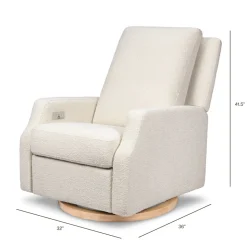 Crewe Electronic Recliner and Swivel Glider in Ivory Boucle with Light Wood Base