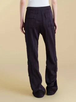 Crinkled Satin Cargo Trouser in Navy