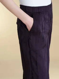 Crinkled Satin Cargo Trouser in Navy