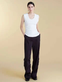 Crinkled Satin Cargo Trouser in Navy