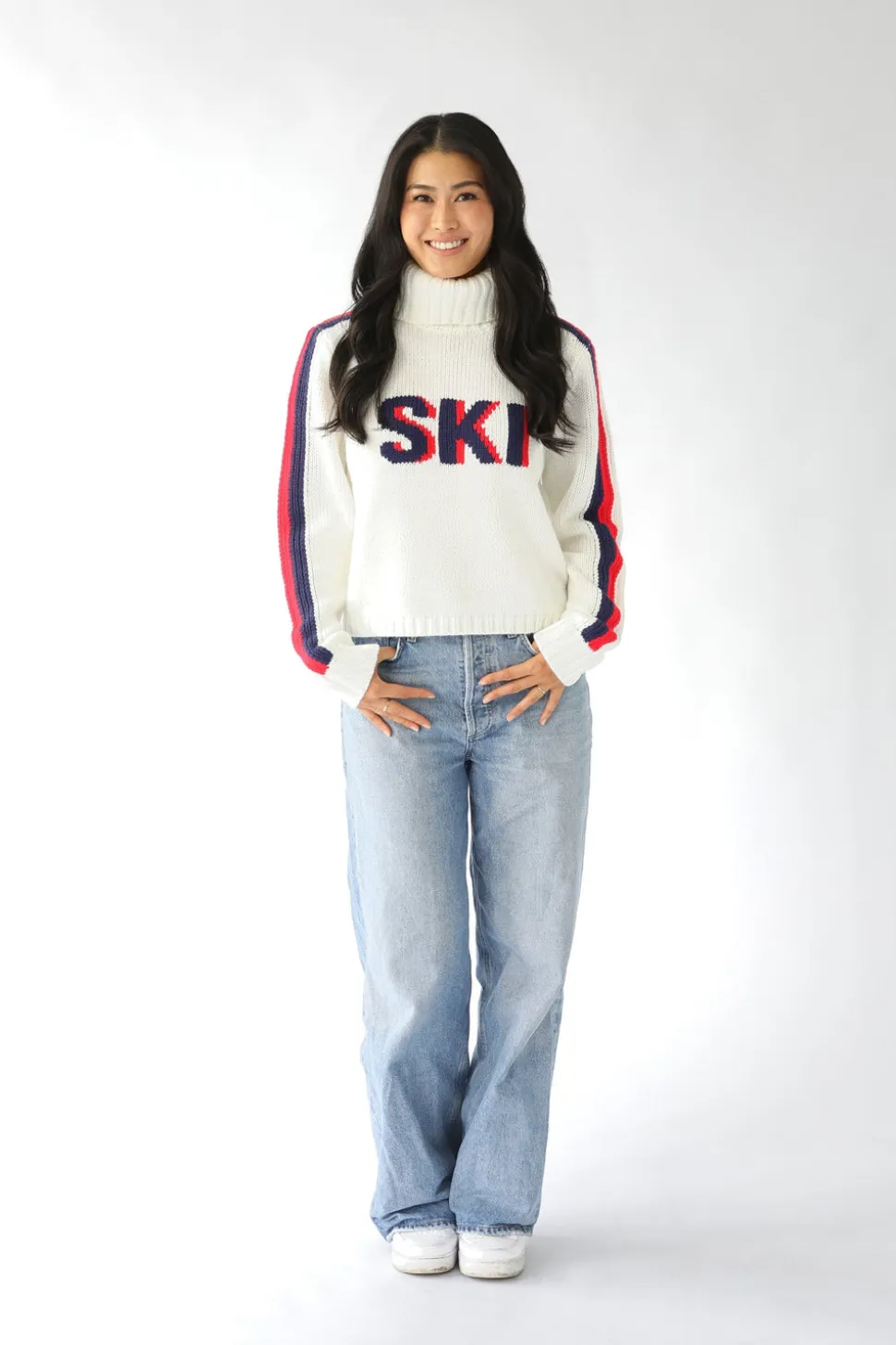 Cropped Ski Turtleneck Sweater in Ivory