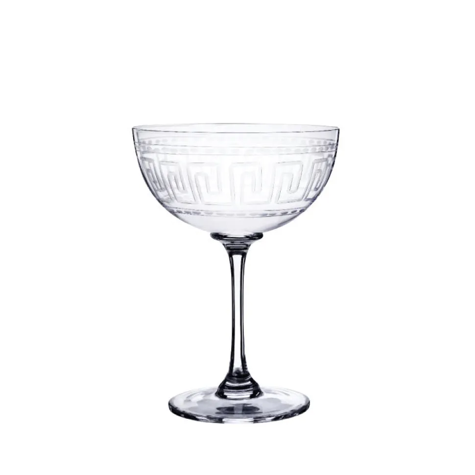 Crystal Champagne Saucers with Greek Key Design