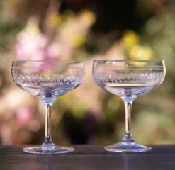 Crystal Cocktail Glasses with Ovals Design, Set of Four