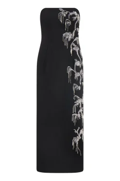 Crystal Embroidery Strapless Sheath in Black