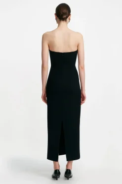 Crystal Embroidery Strapless Sheath in Black