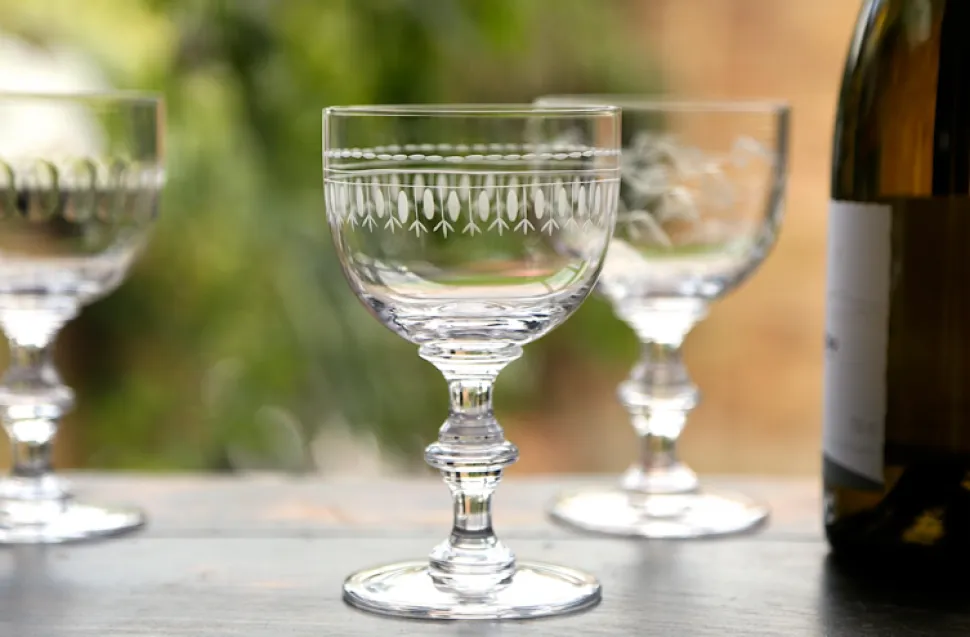 Crystal Wine Goblets with Ovals Design, Set of Four