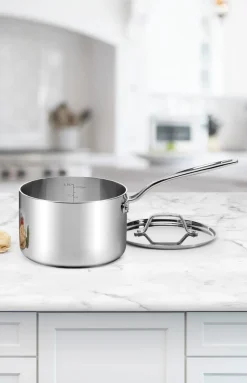 Custom-Clad 5-Ply 3 Qt. Saucepan with Cover in Stainless Steel