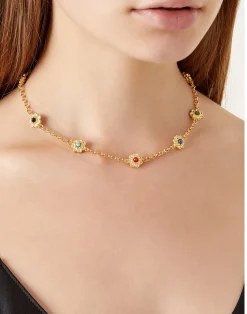 Daisy Chain Necklace in Gold & Multi-Color