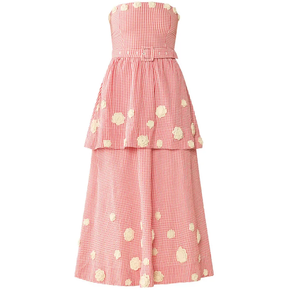 Daisy Dress X Rainey Collaboration in Red Gingham with Cream Crochet Applique
