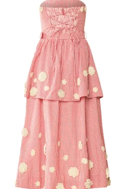Daisy Dress X Rainey Collaboration in Red Gingham with Cream Crochet Applique
