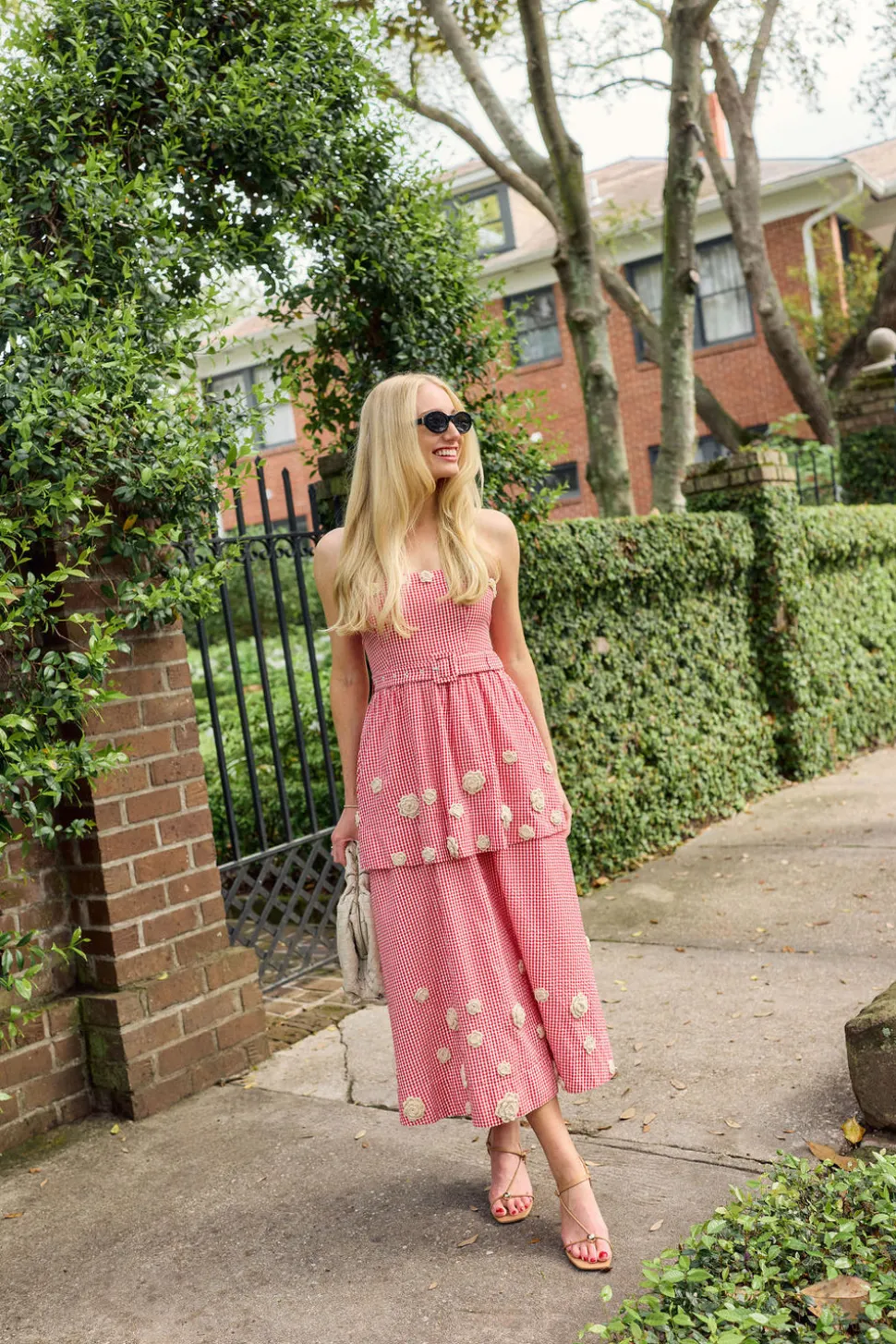 Daisy Dress X Rainey Collaboration in Red Gingham with Cream Crochet Applique
