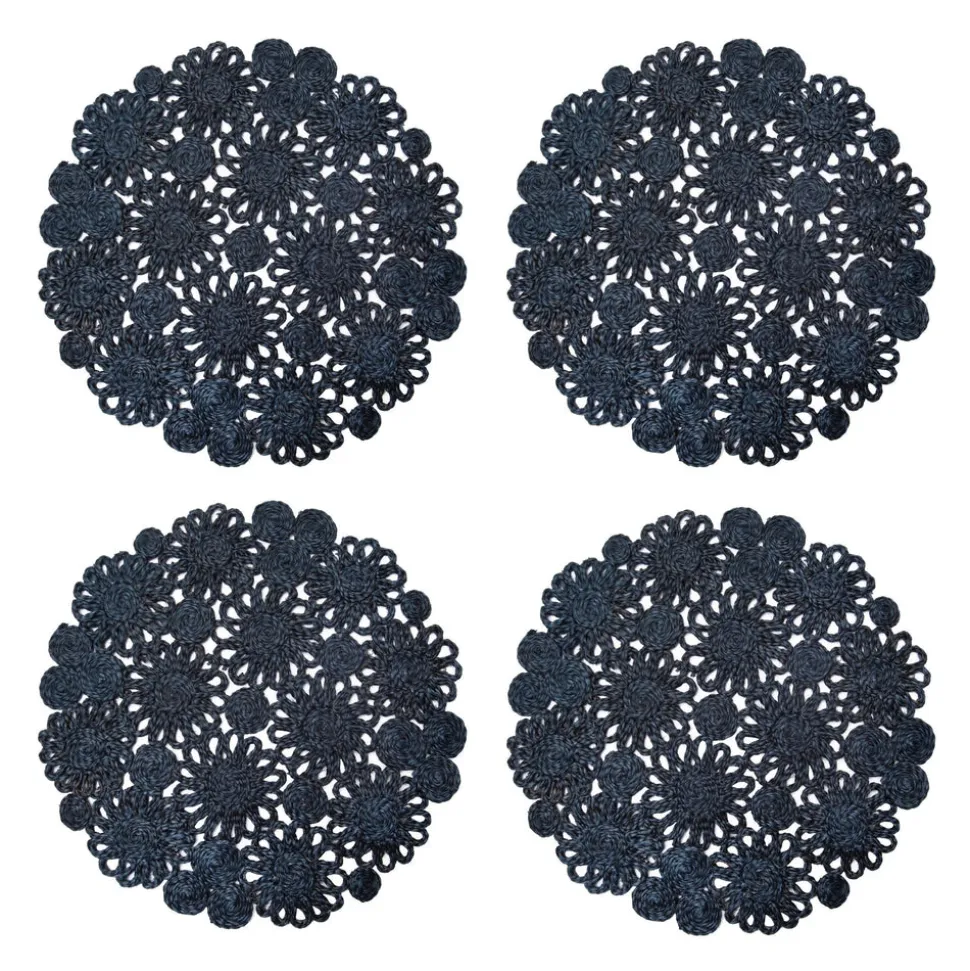 Daisy Jute 15" Round Placemat in Navy, Set of 4